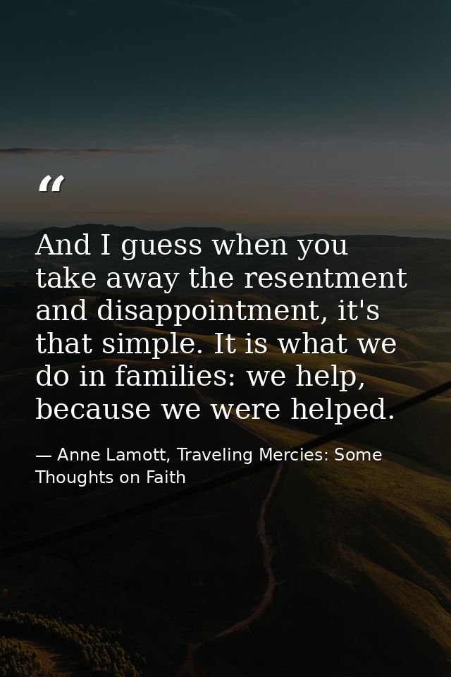 And I guess when you take away the resentment and disappointment, it's that simple. It is what we do in families: we hel — Anne Lamott, Traveling Mercies: Some Thoughts on Faith