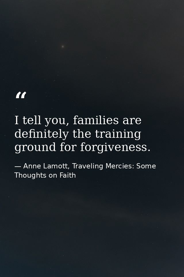 I tell you, families are definitely the training ground for forgiveness. — Anne Lamott, Traveling Mercies: Some Thoughts on Faith