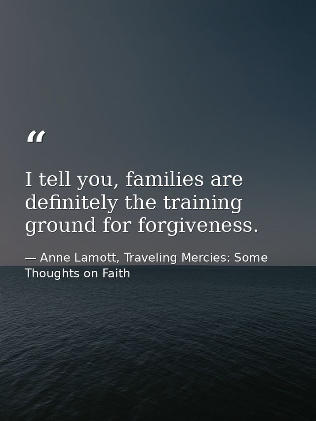I tell you, families are definitely the training ground for forgiveness. — Anne Lamott, Traveling Mercies: Some Thoughts on Faith
