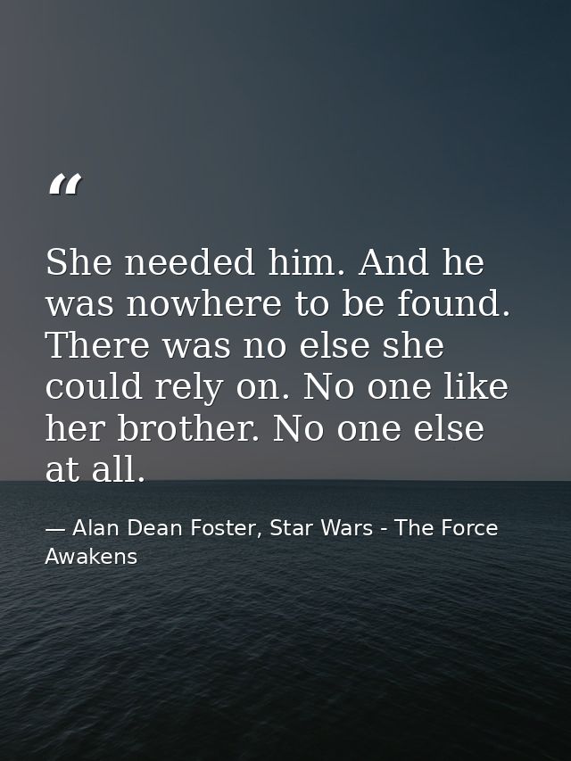 She needed him. And he was nowhere to be found. There was no else she could rely on. No one like her brother. No one els — Alan Dean Foster, Star Wars - The Force Awakens