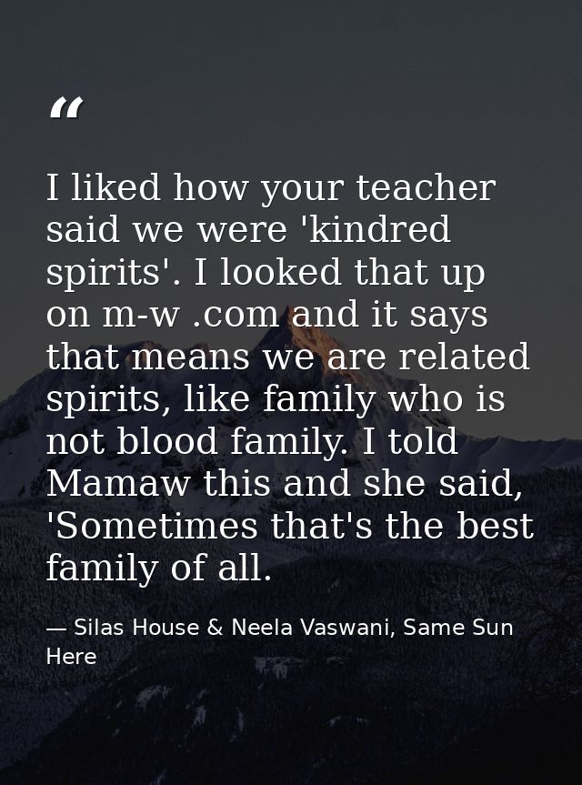 I liked how your teacher said we were 'kindred spirits'. I looked that up on m-w .com and it says that means we are rela — Silas House & Neela Vaswani, Same Sun Here