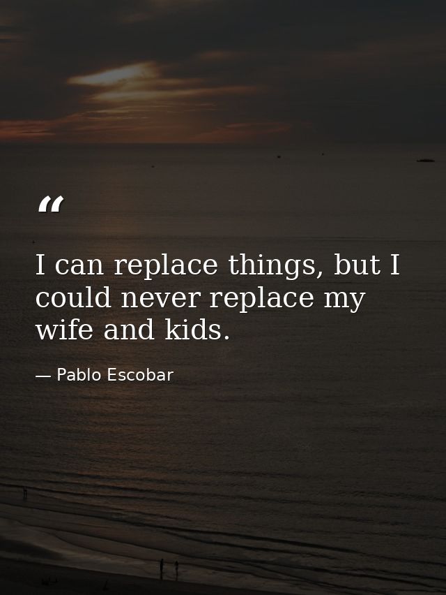 I can replace things, but I could never replace my wife and kids. — Pablo Escobar