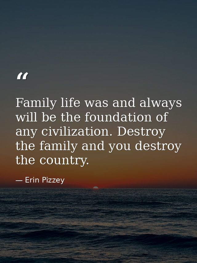 Family life was and always will be the foundation of any civilization. Destroy the family and you destroy the country. — Erin Pizzey