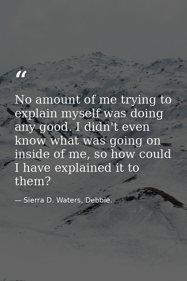 No amount of me trying to explain myself was doing any good. I didn't even know what was going on inside of me, so how c — Sierra D. Waters, Debbie.