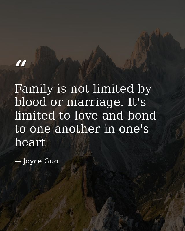 Family is not limited by blood or marriage. It's limited to love and bond to one another in one's heart — Joyce Guo