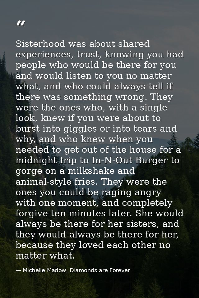 Sisterhood was about shared experiences, trust, knowing you had people who would be there for you and would listen to yo — Michelle Madow, Diamonds are Forever