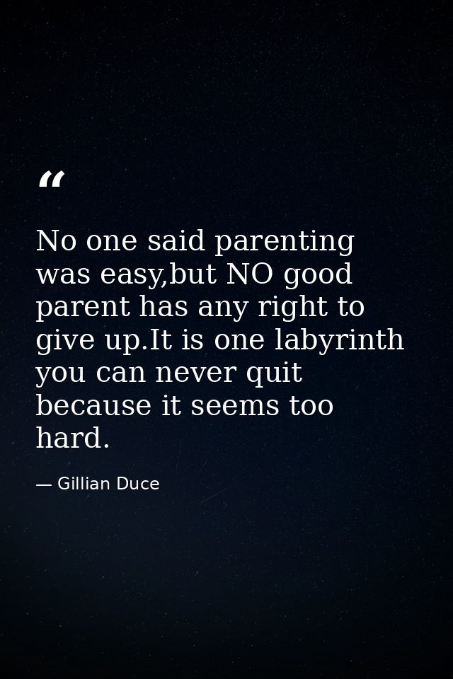 No one said parenting was easy,but NO good parent has any right to give up.It is one labyrinth you can never quit becaus — Gillian Duce