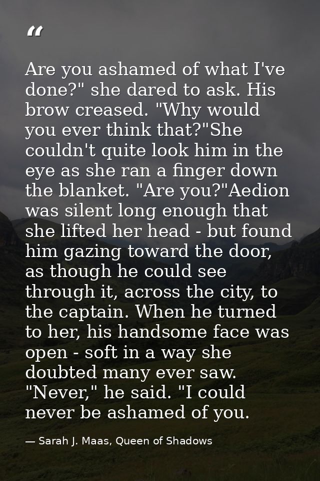 Are you ashamed of what I've done?" she dared to ask. His brow creased. "Why would you ever think that?"She couldn't qui — Sarah J. Maas, Queen of Shadows