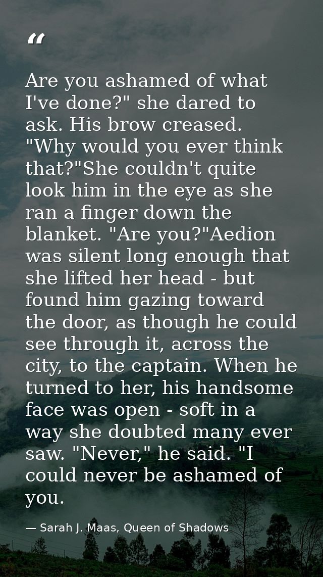 Are you ashamed of what I've done?" she dared to ask. His brow creased. "Why would you ever think that?"She couldn't qui — Sarah J. Maas, Queen of Shadows