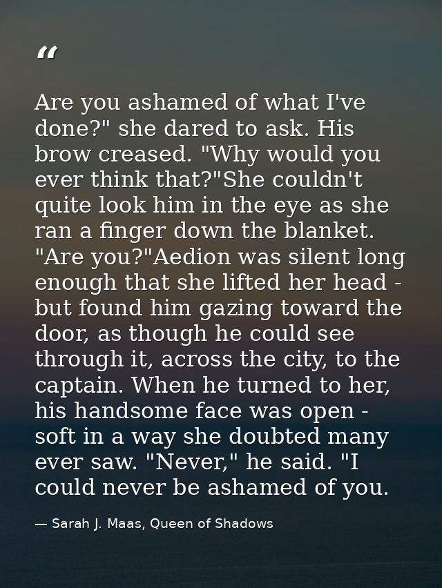 Are you ashamed of what I've done?" she dared to ask. His brow creased. "Why would you ever think that?"She couldn't qui — Sarah J. Maas, Queen of Shadows