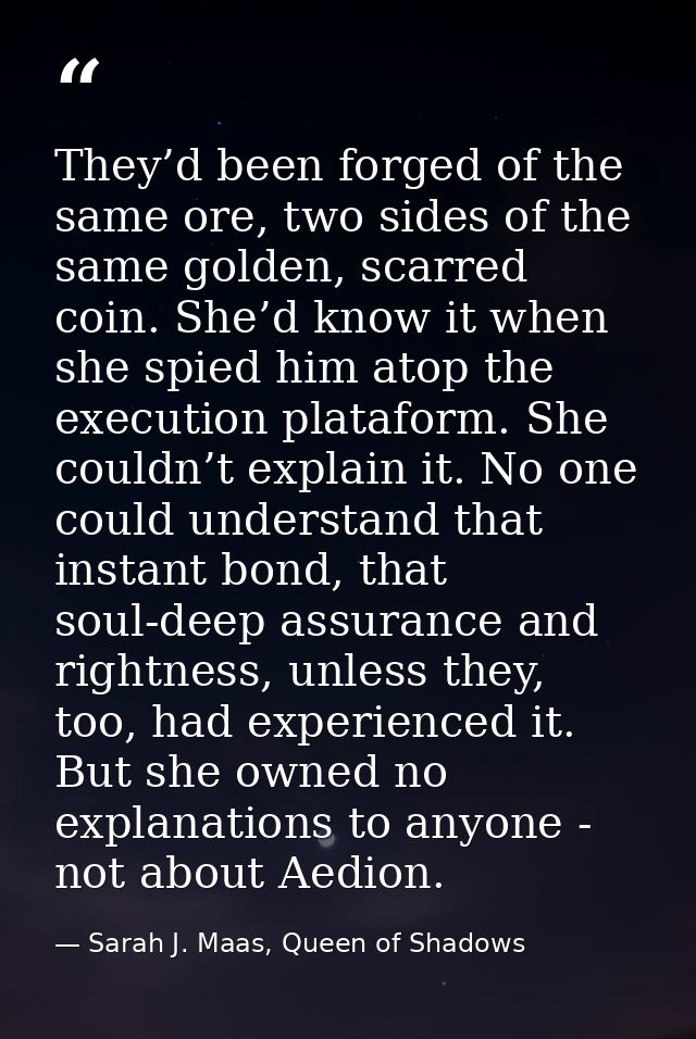 They’d been forged of the same ore, two sides of the same golden, scarred coin. She’d know it when she spied him atop th — Sarah J. Maas, Queen of Shadows