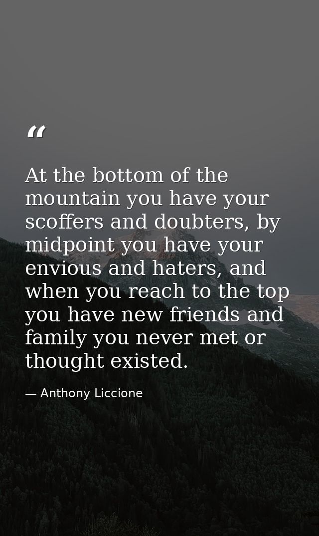 At the bottom of the mountain you have your scoffers and doubters, by midpoint you have your envious and haters, and whe — Anthony Liccione