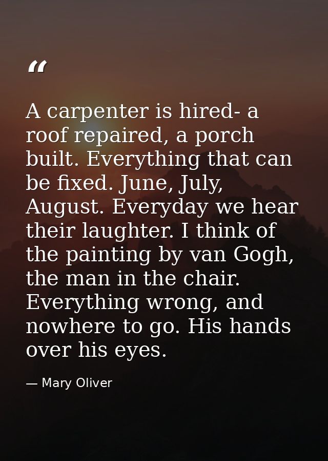 A carpenter is hired- a roof repaired, a porch built. Everything that can be fixed. June, July, August. Everyday we hear — Mary Oliver