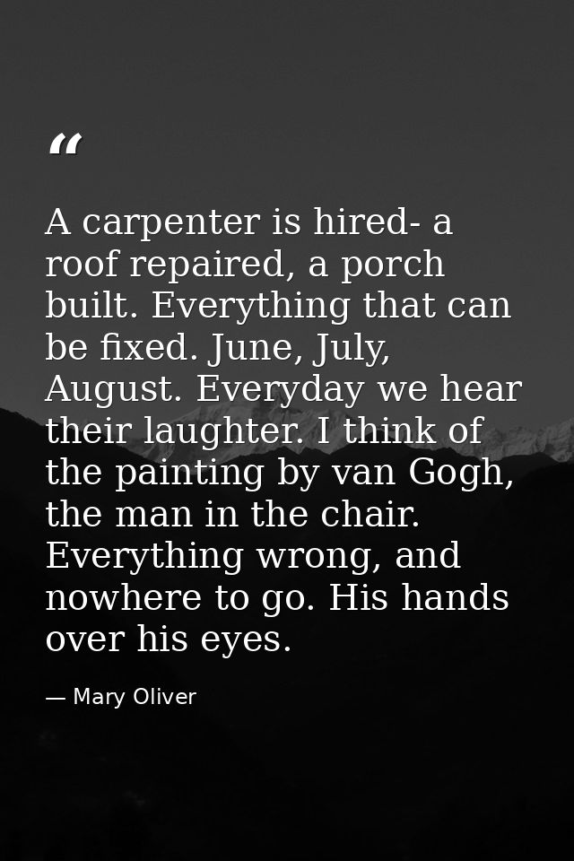 A carpenter is hired- a roof repaired, a porch built. Everything that can be fixed. June, July, August. Everyday we hear — Mary Oliver