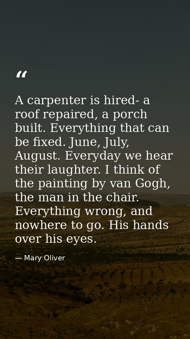 A carpenter is hired- a roof repaired, a porch built. Everything that can be fixed. June, July, August. Everyday we hear — Mary Oliver