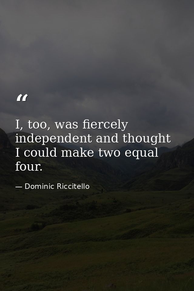 I, too, was fiercely independent and thought I could make two equal four. — Dominic Riccitello