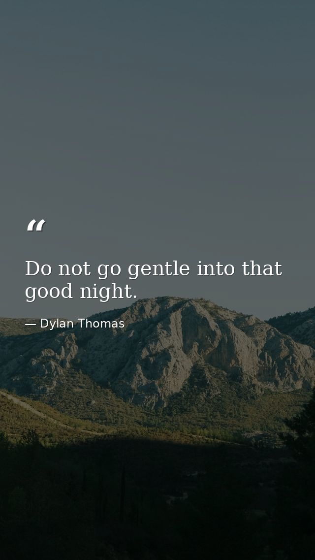 Do not go gentle into that good night. — Dylan Thomas