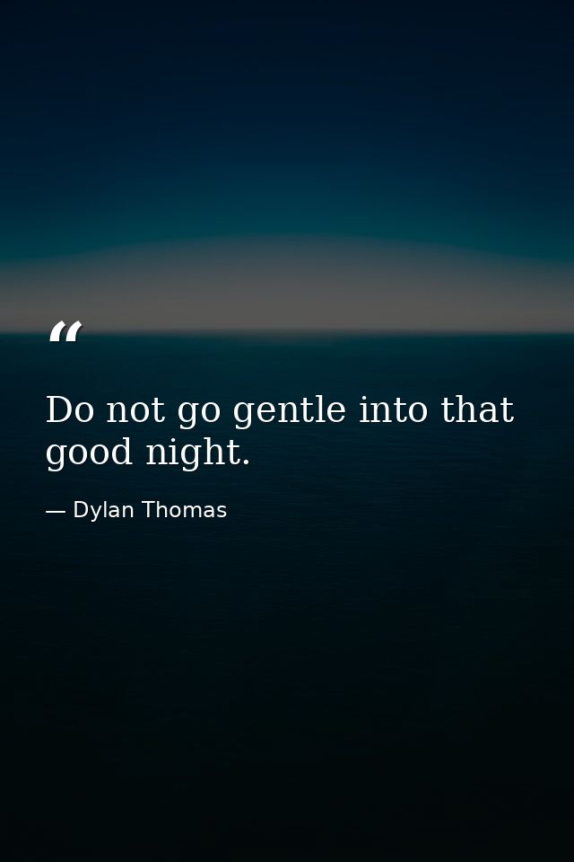 Do not go gentle into that good night. — Dylan Thomas