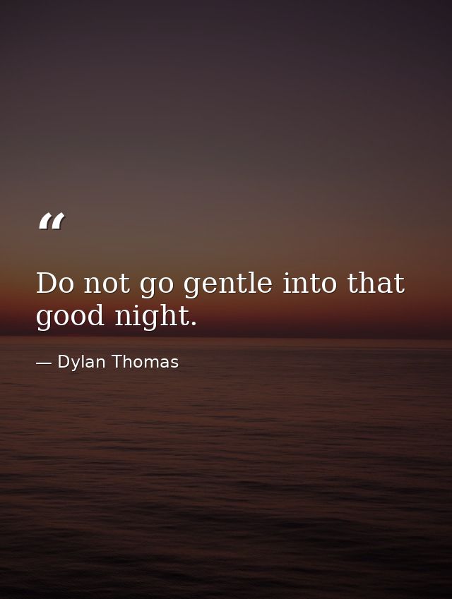 Do not go gentle into that good night. — Dylan Thomas