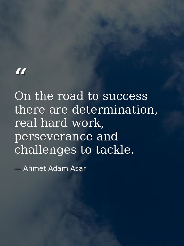 On the road to success there are determination, real hard work, perseverance and challenges to tackle. — Ahmet Adam Asar