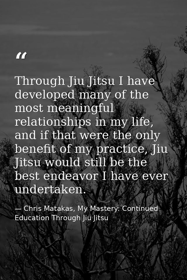 Through Jiu Jitsu I have developed many of the most meaningful relationships in my life, and if that were the only benef — Chris Matakas, My Mastery: Continued Education Through Jiu Jitsu