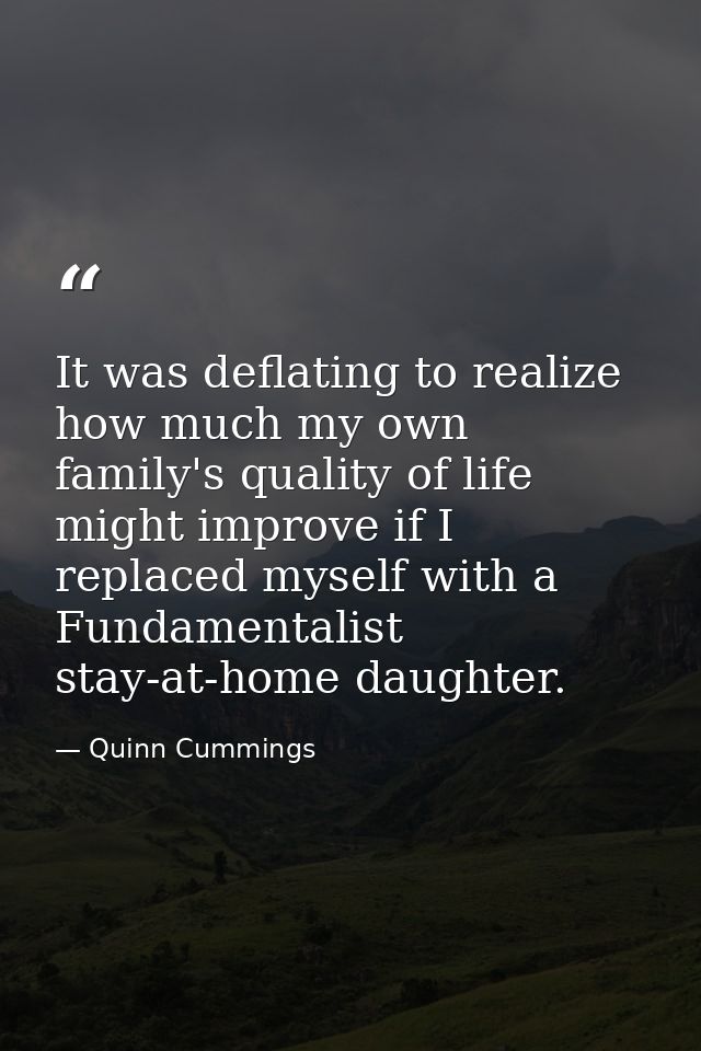 It was deflating to realize how much my own family's quality of life might improve if I replaced myself with a Fundament — Quinn Cummings
