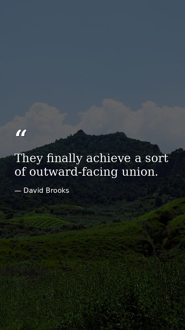 They finally achieve a sort of outward-facing union. — David Brooks
