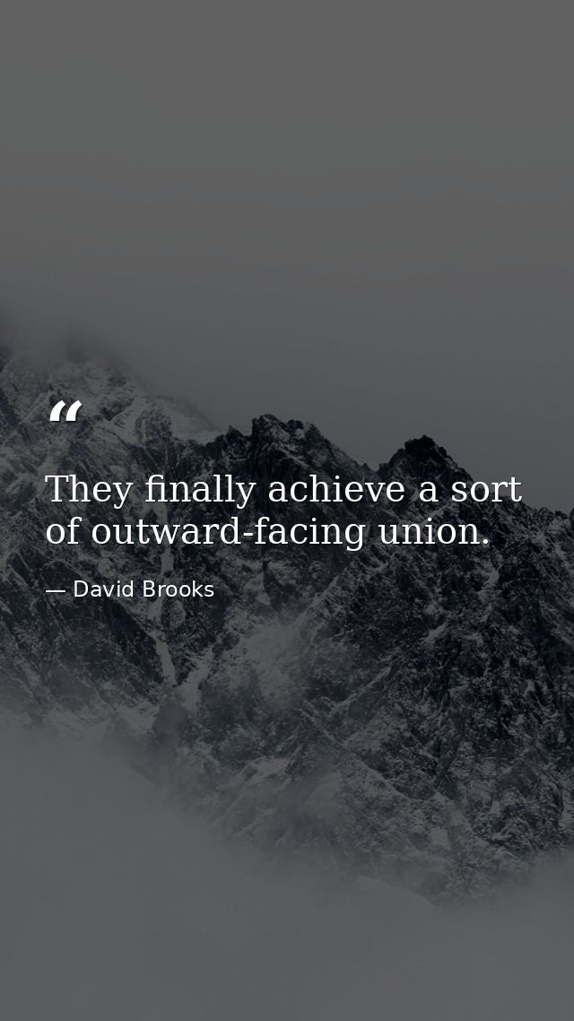 They finally achieve a sort of outward-facing union. — David Brooks