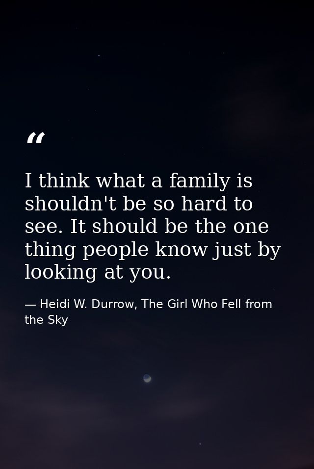 I think what a family is shouldn't be so hard to see. It should be the one thing people know just by looking at you. — Heidi W. Durrow, The Girl Who Fell from the Sky