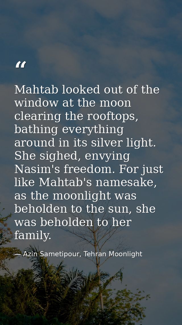 Mahtab looked out of the window at the moon clearing the rooftops, bathing everything around in its silver light. She si — Azin Sametipour, Tehran Moonlight