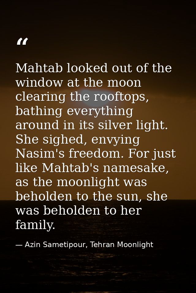 Mahtab looked out of the window at the moon clearing the rooftops, bathing everything around in its silver light. She si — Azin Sametipour, Tehran Moonlight