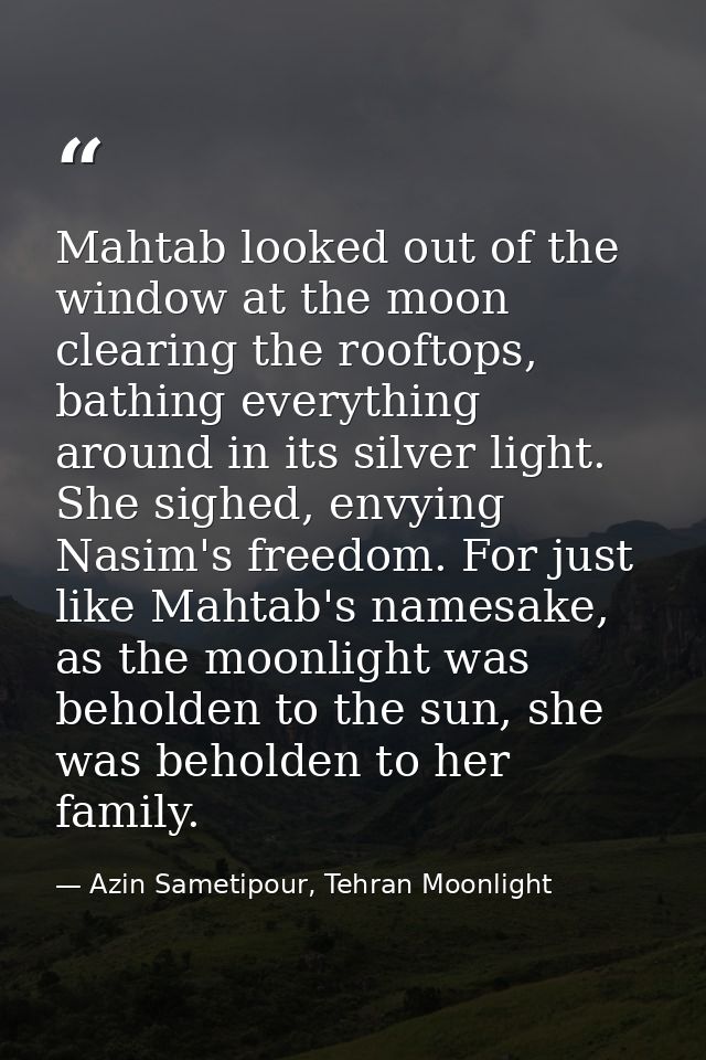 Mahtab looked out of the window at the moon clearing the rooftops, bathing everything around in its silver light. She si — Azin Sametipour, Tehran Moonlight