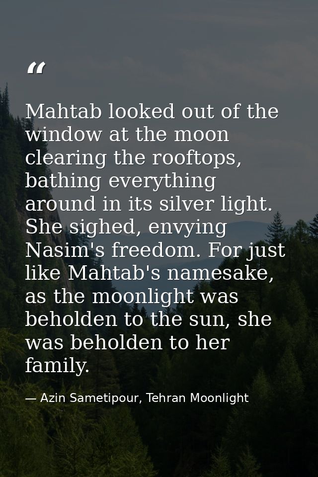 Mahtab looked out of the window at the moon clearing the rooftops, bathing everything around in its silver light. She si — Azin Sametipour, Tehran Moonlight
