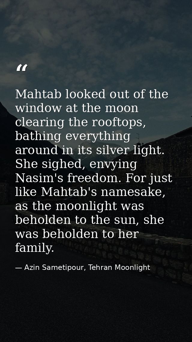 Mahtab looked out of the window at the moon clearing the rooftops, bathing everything around in its silver light. She si — Azin Sametipour, Tehran Moonlight