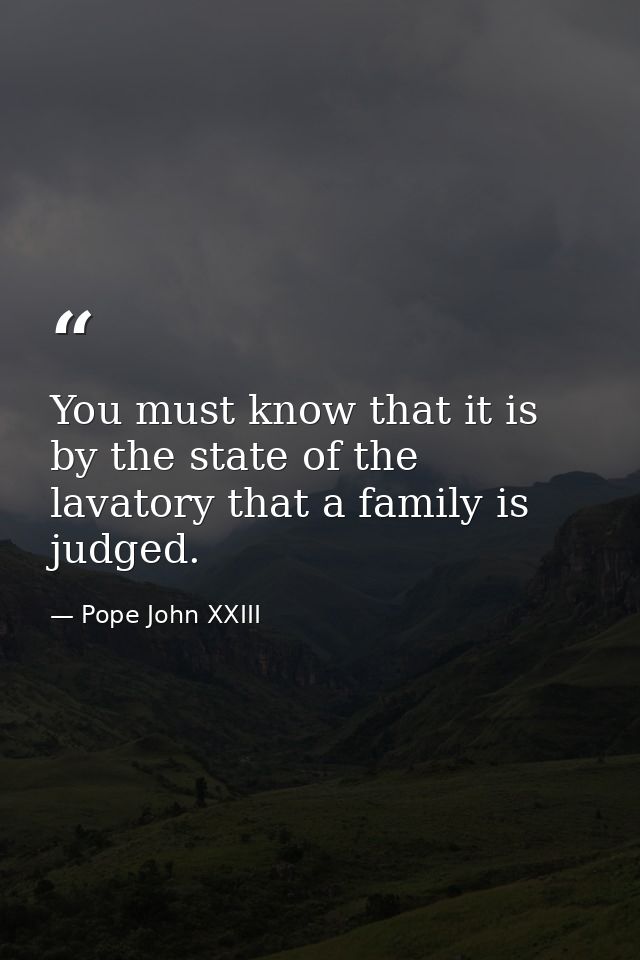 You must know that it is by the state of the lavatory that a family is judged. — Pope John XXIII