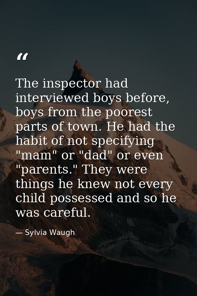 The inspector had interviewed boys before, boys from the poorest parts of town. He had the habit of not specifying "mam" — Sylvia Waugh