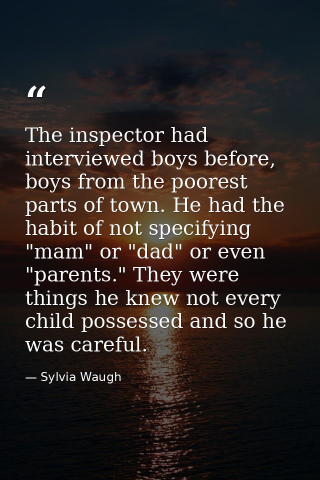 The inspector had interviewed boys before, boys from the poorest parts of town. He had the habit of not specifying "mam" — Sylvia Waugh