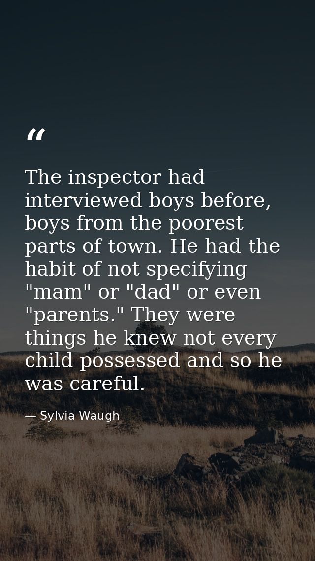 The inspector had interviewed boys before, boys from the poorest parts of town. He had the habit of not specifying "mam" — Sylvia Waugh