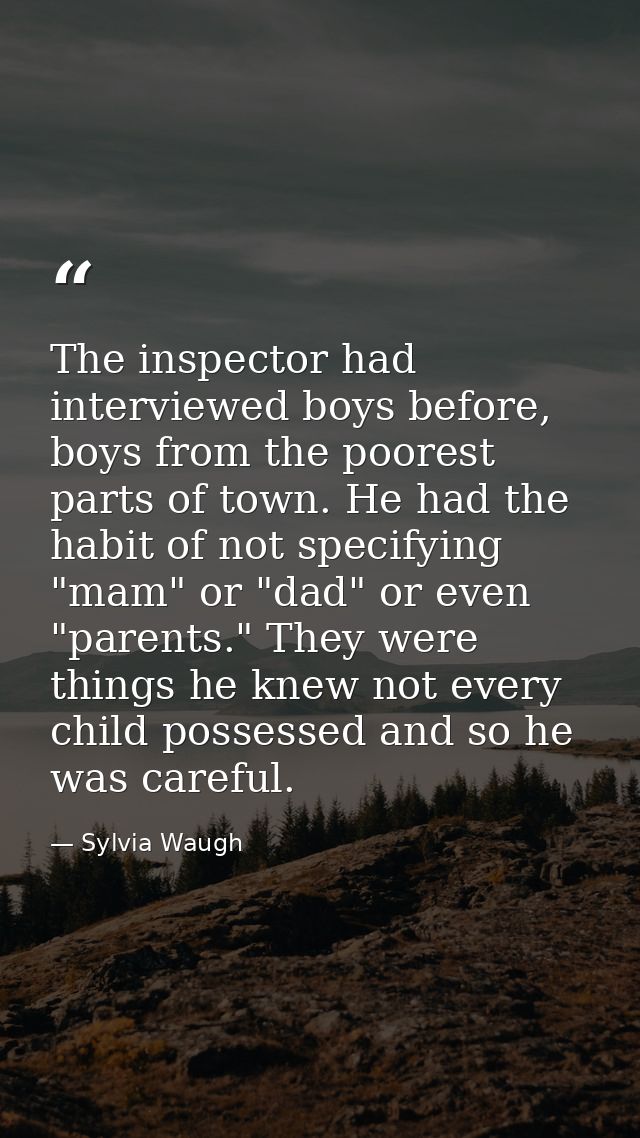 The inspector had interviewed boys before, boys from the poorest parts of town. He had the habit of not specifying "mam" — Sylvia Waugh