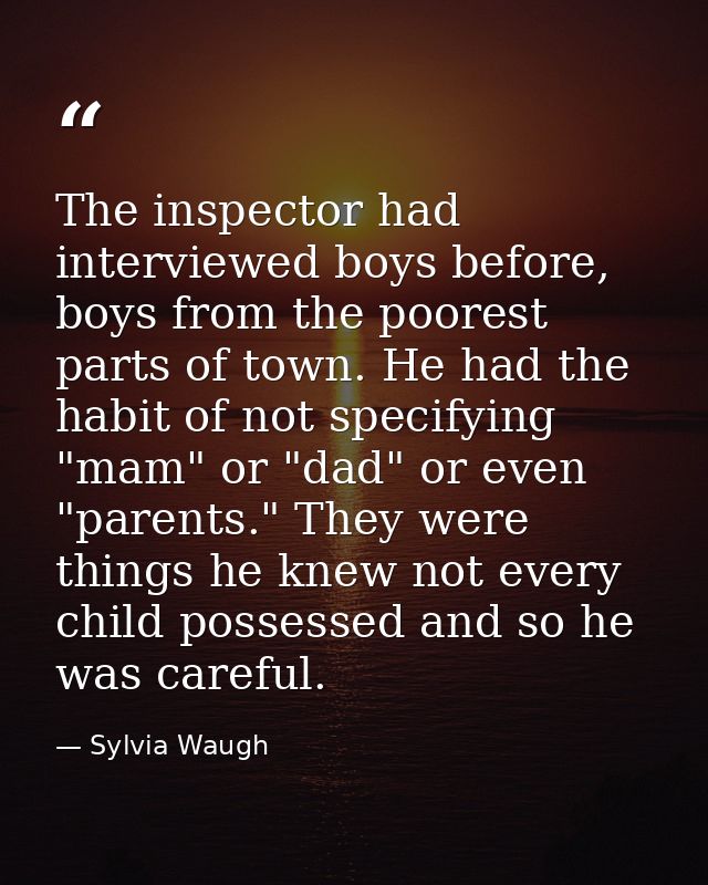 The inspector had interviewed boys before, boys from the poorest parts of town. He had the habit of not specifying "mam" — Sylvia Waugh