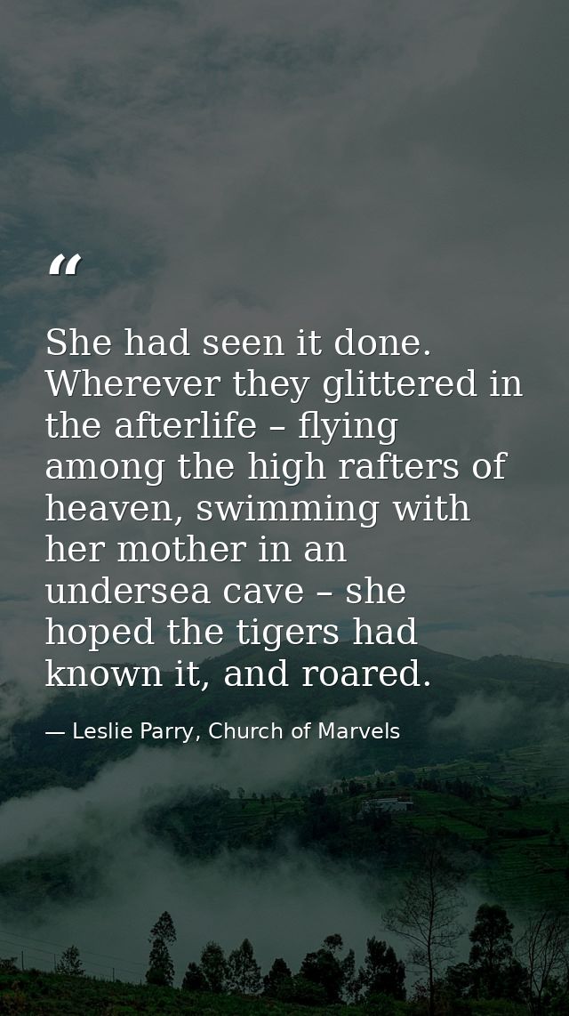 She had seen it done. Wherever they glittered in the afterlife – flying among the high rafters of heaven, swimming with  — Leslie Parry, Church of Marvels