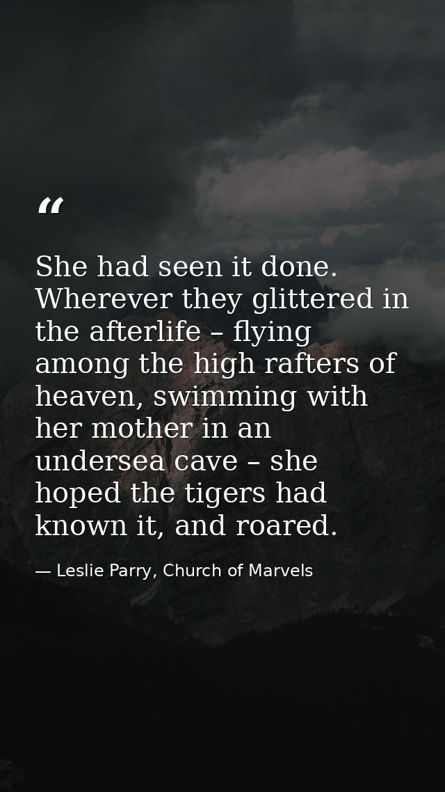 She had seen it done. Wherever they glittered in the afterlife – flying among the high rafters of heaven, swimming with  — Leslie Parry, Church of Marvels