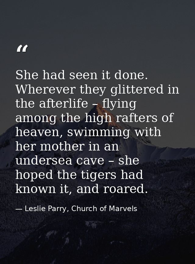 She had seen it done. Wherever they glittered in the afterlife – flying among the high rafters of heaven, swimming with  — Leslie Parry, Church of Marvels