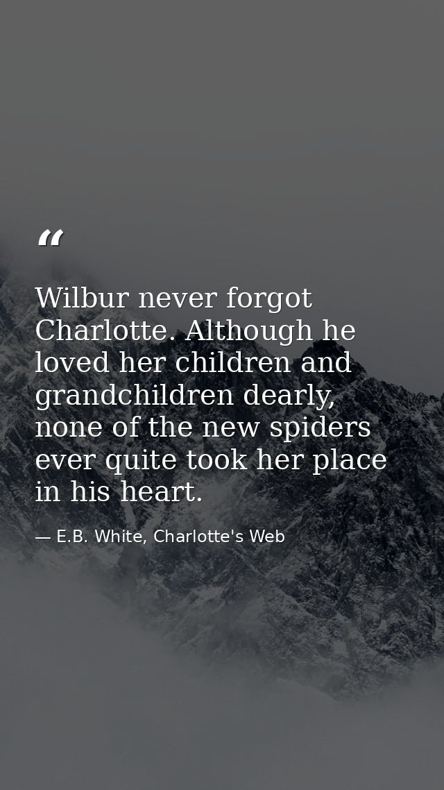 Wilbur never forgot Charlotte. Although he loved her children and grandchildren dearly, none of the new spiders ever qui — E.B. White, Charlotte's Web