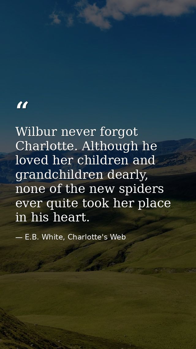 Wilbur never forgot Charlotte. Although he loved her children and grandchildren dearly, none of the new spiders ever qui — E.B. White, Charlotte's Web