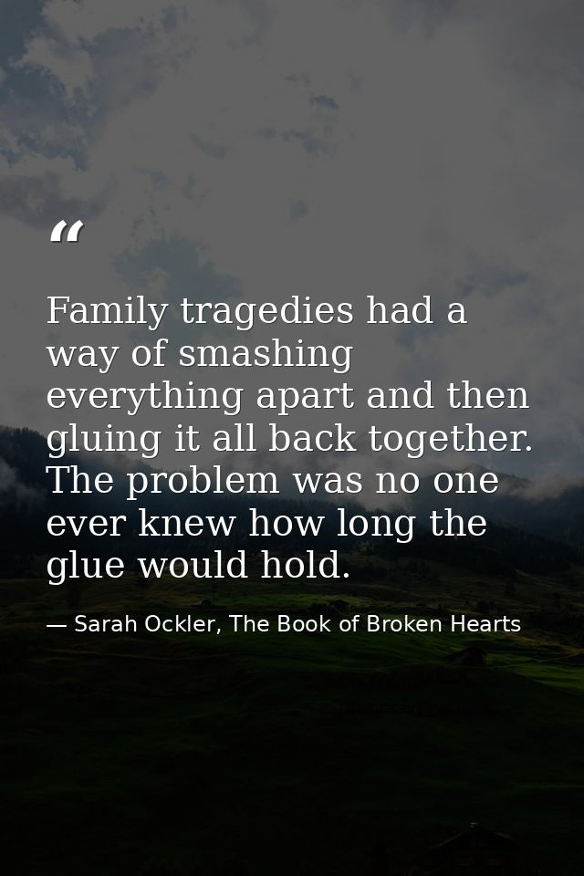 Family tragedies had a way of smashing everything apart and then gluing it all back together. The problem was no one eve — Sarah Ockler, The Book of Broken Hearts