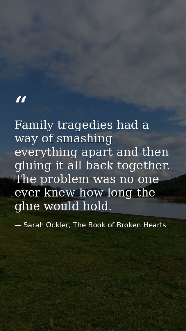 Family tragedies had a way of smashing everything apart and then gluing it all back together. The problem was no one eve — Sarah Ockler, The Book of Broken Hearts