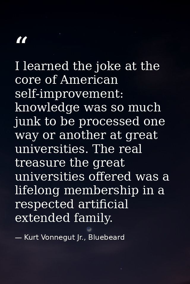 I learned the joke at the core of American self-improvement: knowledge was so much junk to be processed one way or anoth — Kurt Vonnegut Jr., Bluebeard