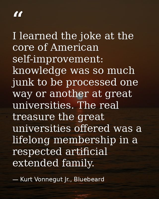 I learned the joke at the core of American self-improvement: knowledge was so much junk to be processed one way or anoth — Kurt Vonnegut Jr., Bluebeard
