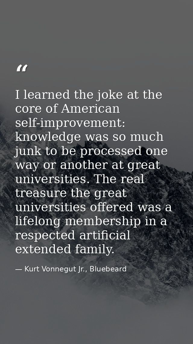 I learned the joke at the core of American self-improvement: knowledge was so much junk to be processed one way or anoth — Kurt Vonnegut Jr., Bluebeard